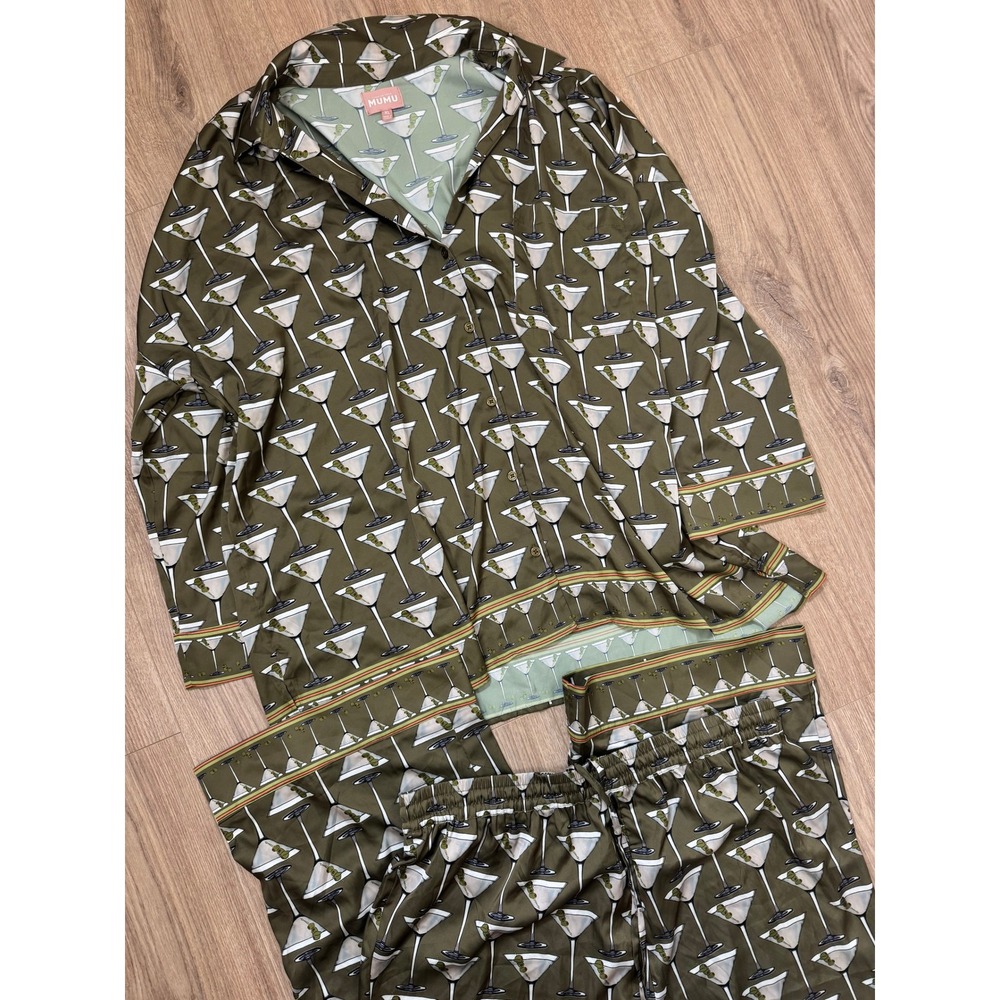 Show Me Your Mumu Martini Pajama Set Olive Green Long Sleeve Button Down XL - Picture 5 of 5